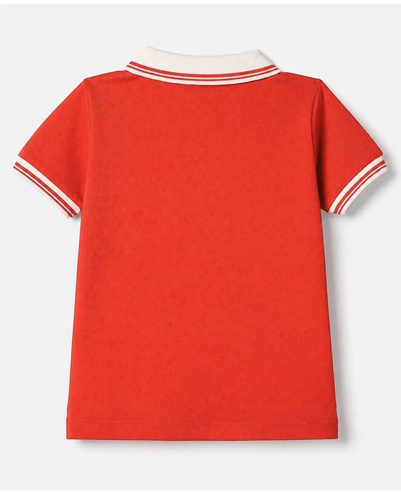 Babyhug Single Jersey Knit Half Sleeves T-Shirt and Denim Shorts Set With Text Print - Red & Blue