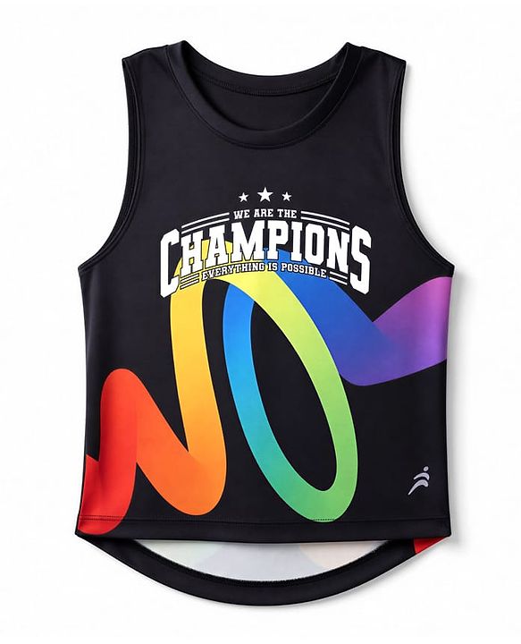 Pine Active Knit Sleeveless Tank T-Shirt With Champions Print - Black