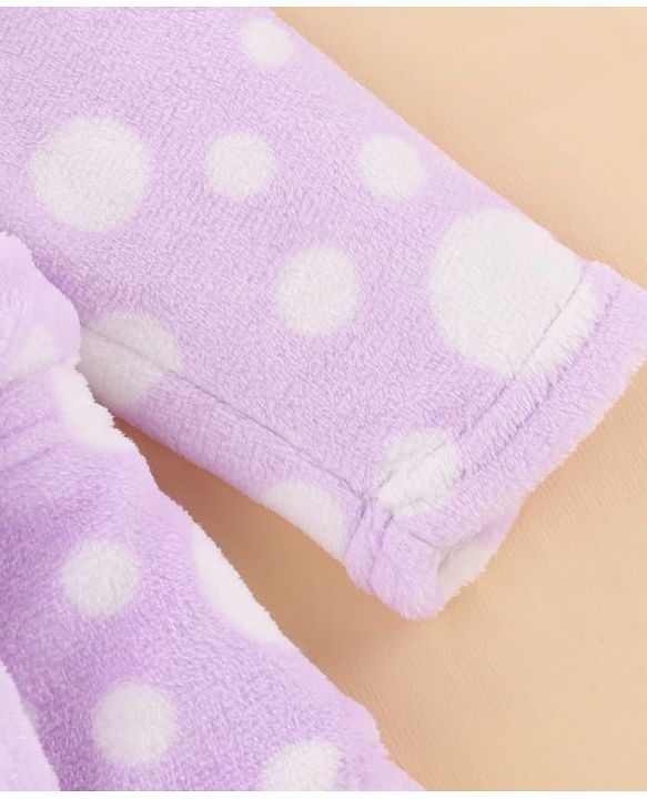 Babyhug Velour Knit Full Sleeves Hooded Bath Robe with Polka Dot Print - Lavender