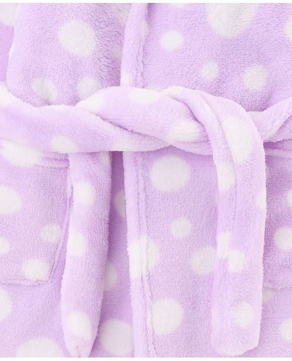 Babyhug Velour Knit Full Sleeves Hooded Bath Robe with Polka Dot Print - Lavender