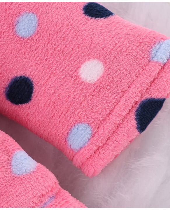 Babyhug Velour Knit Full Sleeves Hooded Bath Robe With Polka Dots Print - Pink