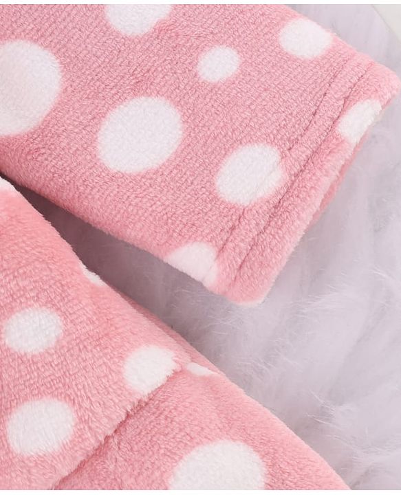 Babyhug Velour Knit Full Sleeves Hooded Bath Robe with Polka Dot Print - Pink