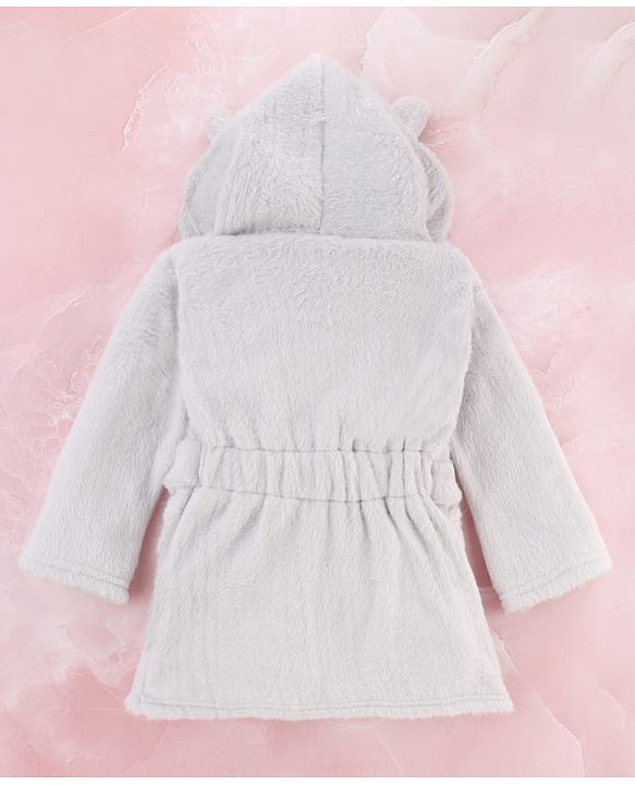 Babyhug Velour Knit Full Sleeves Hooded Bath Robe - Grey
