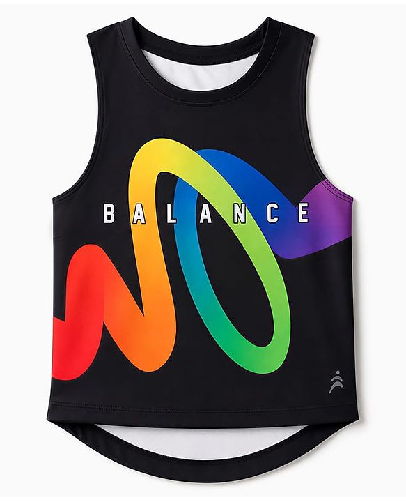 Pine Active Knit Sleeveless Tank T-Shirt With Balance Print - Black
