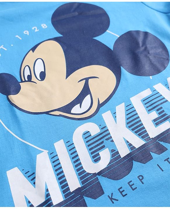 Pine Kids Disney Single Jersey Knit Full Sleeves  Mickey Mouse Printed T-Shirt & Pajama Night Suit -Blue