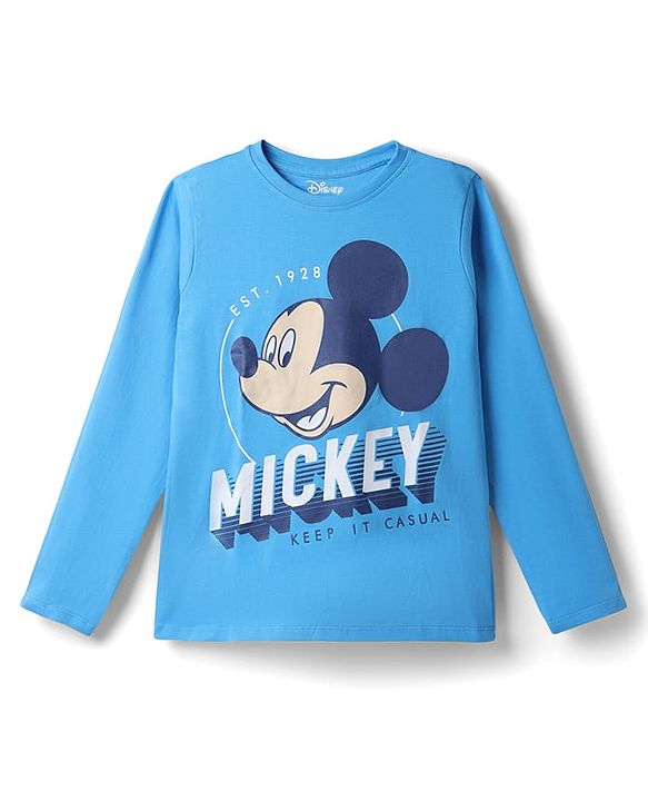 Pine Kids Disney Single Jersey Knit Full Sleeves  Mickey Mouse Printed T-Shirt & Pajama Night Suit -Blue
