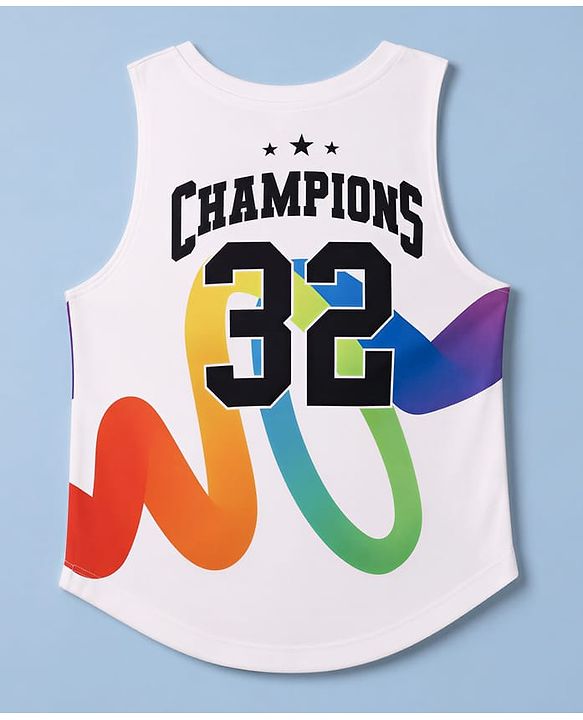 Pine Active Knit Sleeveless Front & Back Champions Printed  T-Shirt- White