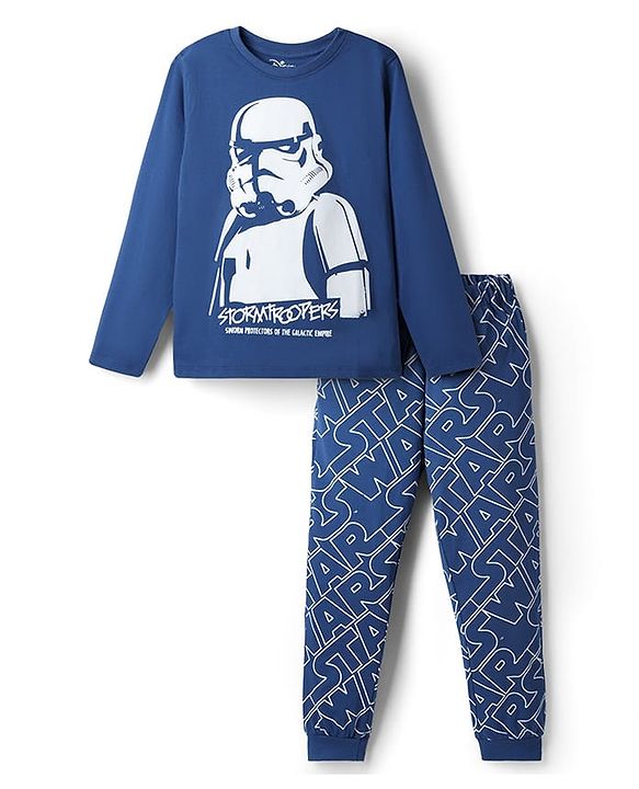 Pine Kids Single Jersey Knit Full Sleeves Star Wars Printed T-Shirt & Pyjama Night Suit- Blue