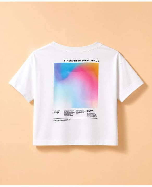 Pine Active Knit Drop Shoulder Half Sleeves Cropped T-Shirt With Text Print In Front & Back - White