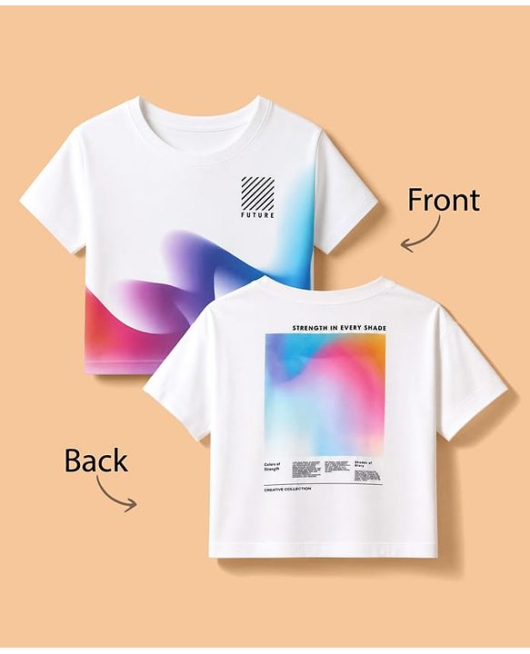 Pine Active Knit Drop Shoulder Half Sleeves Cropped T-Shirt With Text Print In Front & Back - White