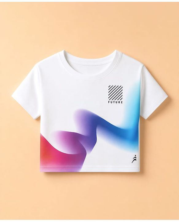 Pine Active Knit Drop Shoulder Half Sleeves Cropped T-Shirt With Text Print In Front & Back - White