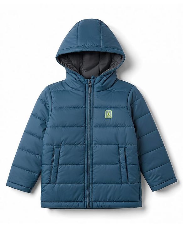 Pine Kids  Woven Full Sleeves Hooded Padded Solid Colour Jacket - Blue