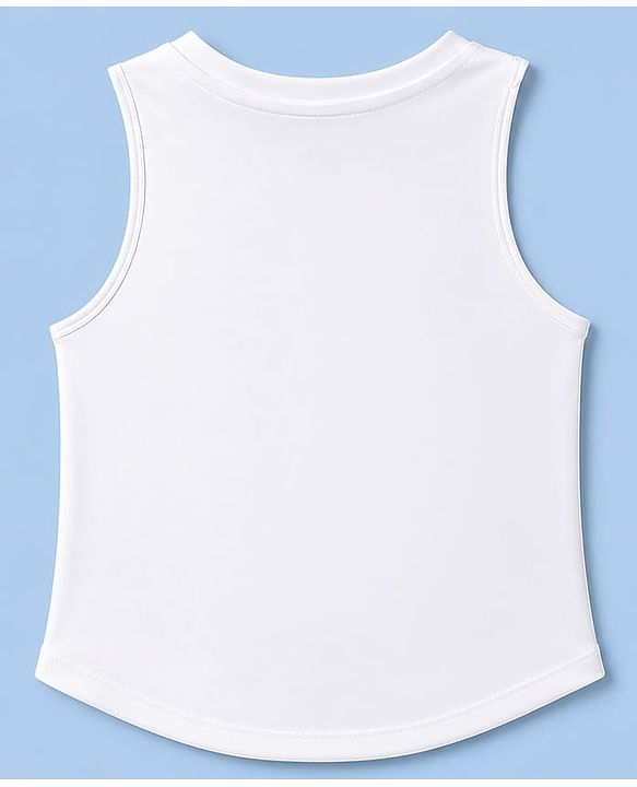 Pine Active Knit Sleeveless T-Shirt with Text Print - White