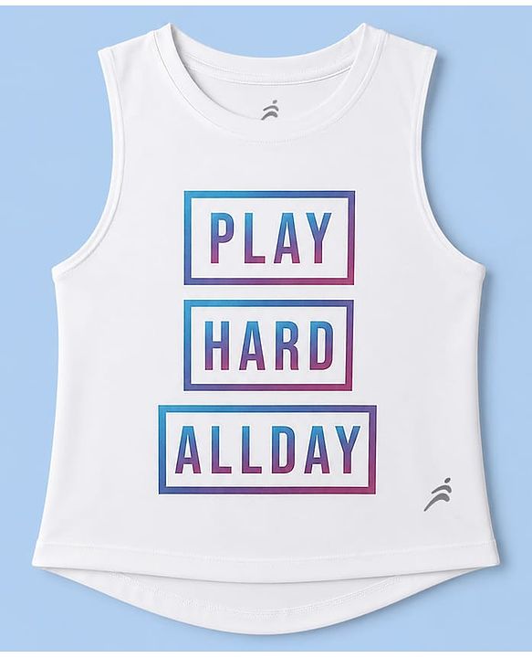 Pine Active Knit Sleeveless T-Shirt with Text Print - White