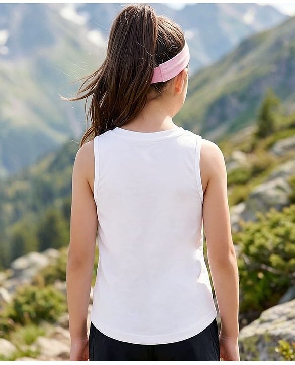 Pine Active Knit Sleeveless T-Shirt with Text Print - White