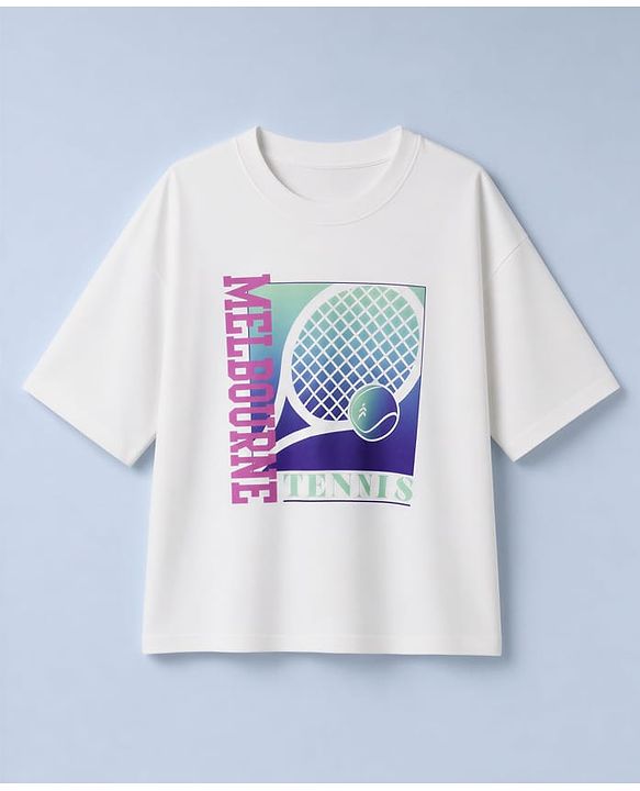 Pine Active Knit Drop Shoulder Half Sleeves T-shirt With Melbourne Text Graphic - White