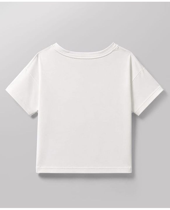 Pine Active Knit Drop Shoulder Half Sleeves Cropped T-Shirt Heart Print - White
