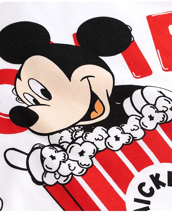 Pine Kids Disney Single Jersey Knit Full Sleeves T-Shirt with Mickey Mouse Graphics - White