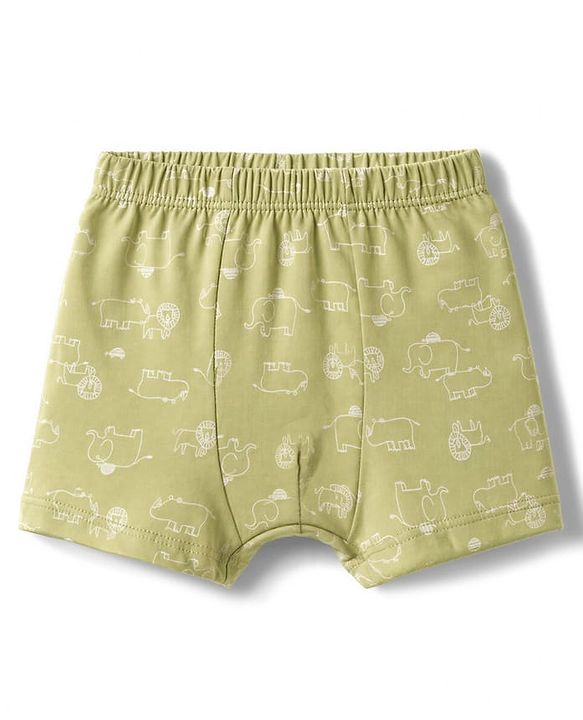 Babyhug 100% Cotton Single Jersey Knit Striped & Animals Printed Trunks Pack of 3 -Olive & Cream