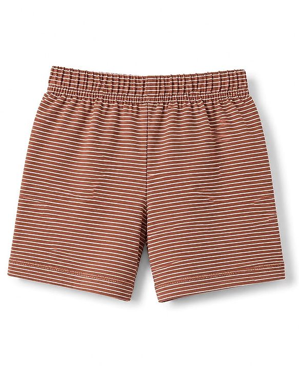 Babyhug 100% Cotton Single Jersey Knit Striped & Animals Printed Trunks Pack of 3 -Olive & Cream
