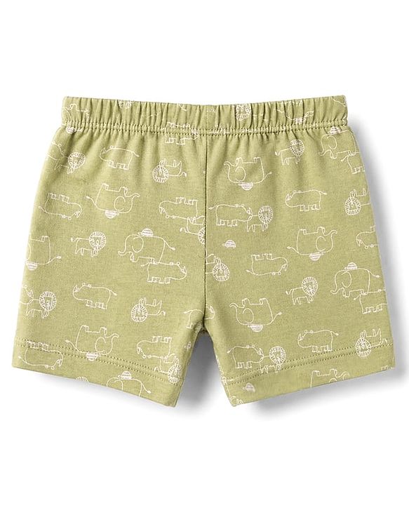 Babyhug 100% Cotton Single Jersey Knit Striped & Animals Printed Trunks Pack of 3 -Olive & Cream
