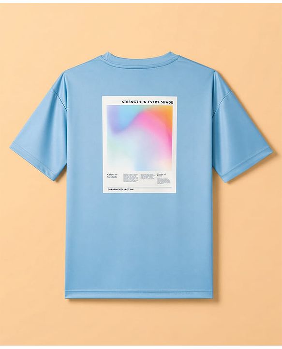 Pine Active Knit Drop Shoulder Half Sleeves T-Shirt With Future Text Print - Blue