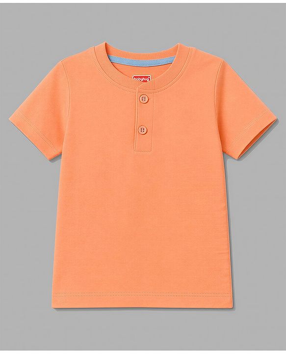 Babyhug 100% Cotton Knit Half Sleeves Striped & Solid T-Shirts Pack Of 3 - Orange & White