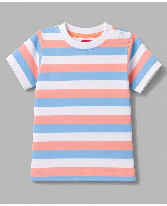 Babyhug 100% Cotton Knit Half Sleeves Striped & Solid T-Shirts Pack Of 3 - Orange & White