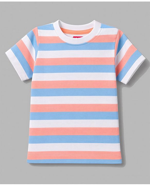 Babyhug 100% Cotton Knit Half Sleeves Striped & Solid T-Shirts Pack Of 3 - Orange & White