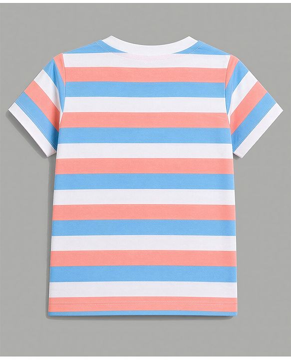 Babyhug 100% Cotton Knit Half Sleeves Striped & Solid T-Shirts Pack Of 3 - Orange & White