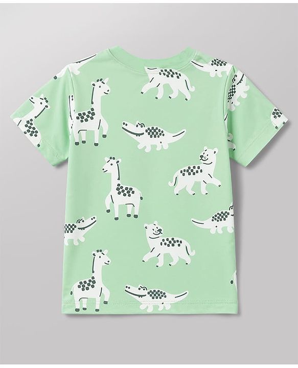Babyhug 100% Cotton Knit Half Sleeves Striped & Animal Printed T-Shirts Pack Of 3 -Light Green & White