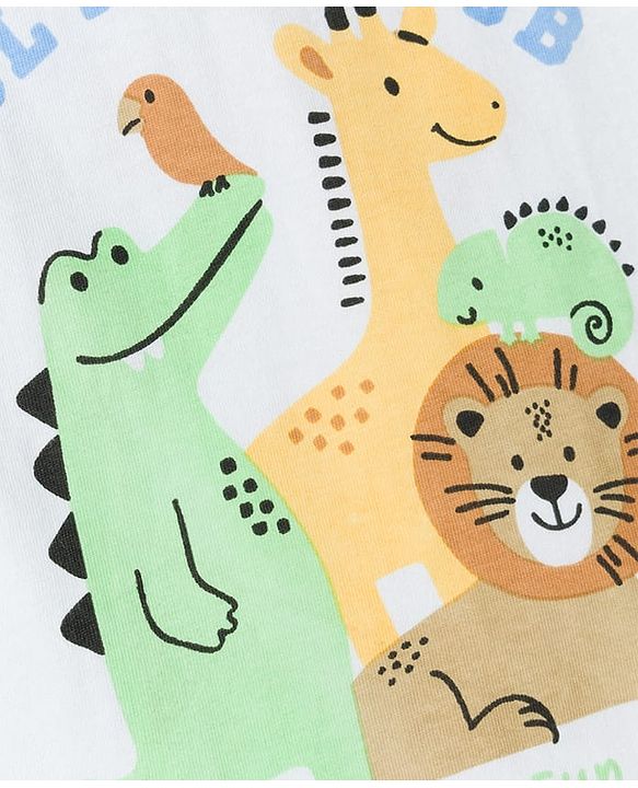 Babyhug 100% Cotton Knit Half Sleeves Striped & Animal Printed T-Shirts Pack Of 3 -Light Green & White