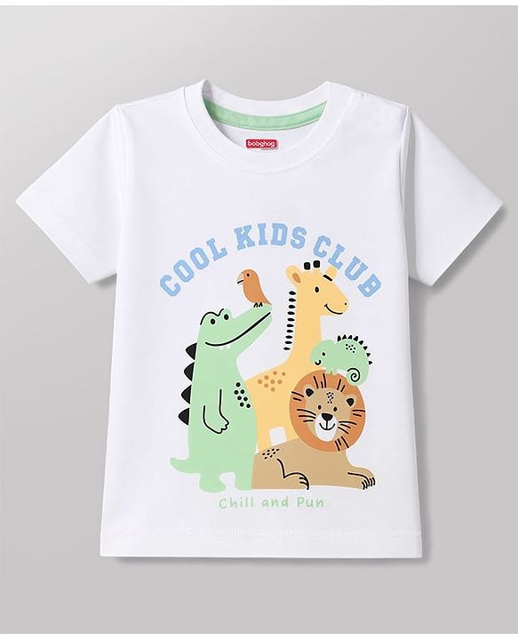 Babyhug 100% Cotton Knit Half Sleeves Striped & Animal Printed T-Shirts Pack Of 3 -Light Green & White