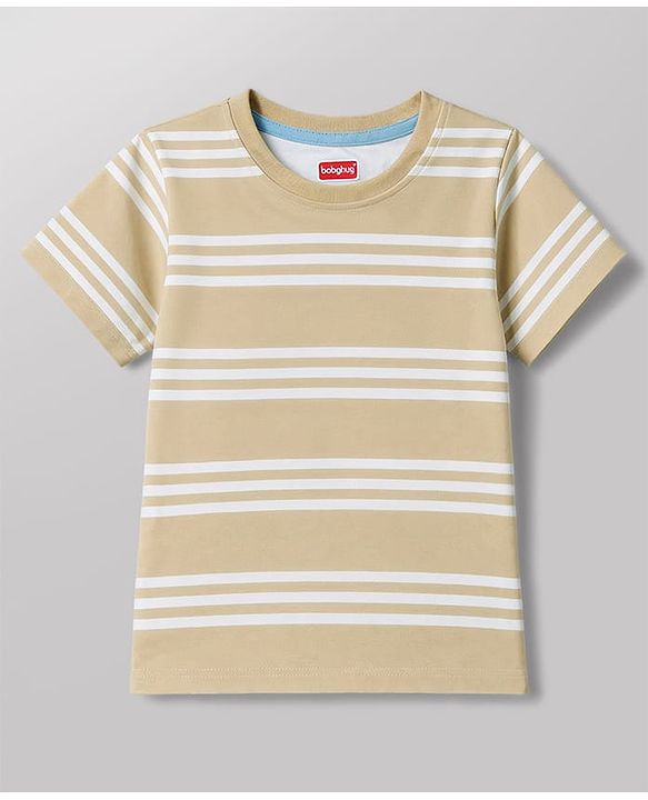 Babyhug 100% Cotton Knit Half Sleeves Striped & Animal Printed T-Shirts Pack Of 3 -Light Green & White