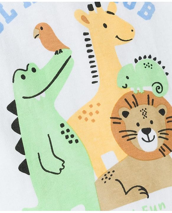 Babyhug 100% Cotton Knit Half Sleeves Striped & Animal Printed T-Shirts Pack Of 3 -Light Green & White