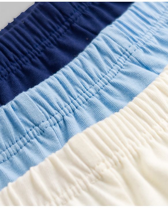 Babyhug 100% Cotton Knit Briefs Pack of 3 - Navy Blue, White & Light Blue