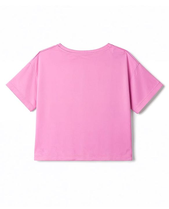 Pine Active Knit Drop Shoulder Half Sleeves Cropped Text Printed T-Shirt - Light Pink