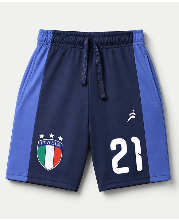 Pine Active Knit Half Sleeves T-Shirt & Shorts With Text Print - Blue