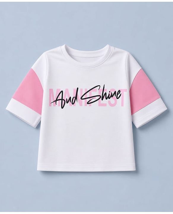 Pine Active Knit Half Sleeves Text Printed T-Shirt & Shorts Set - White & Pink