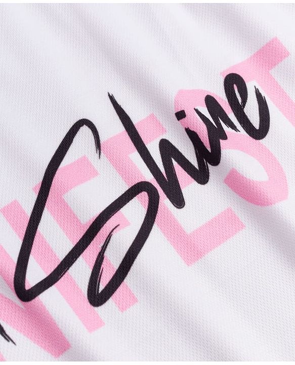Pine Active Knit Half Sleeves Text Printed T-Shirt & Shorts Set - White & Pink