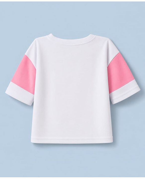 Pine Active Knit Half Sleeves Text Printed T-Shirt & Shorts Set - White & Pink