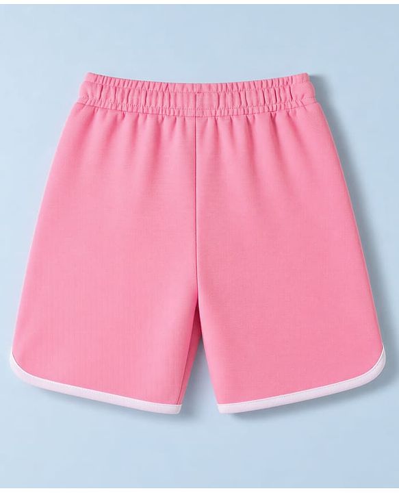 Pine Active Knit Half Sleeves Text Printed T-Shirt & Shorts Set - White & Pink