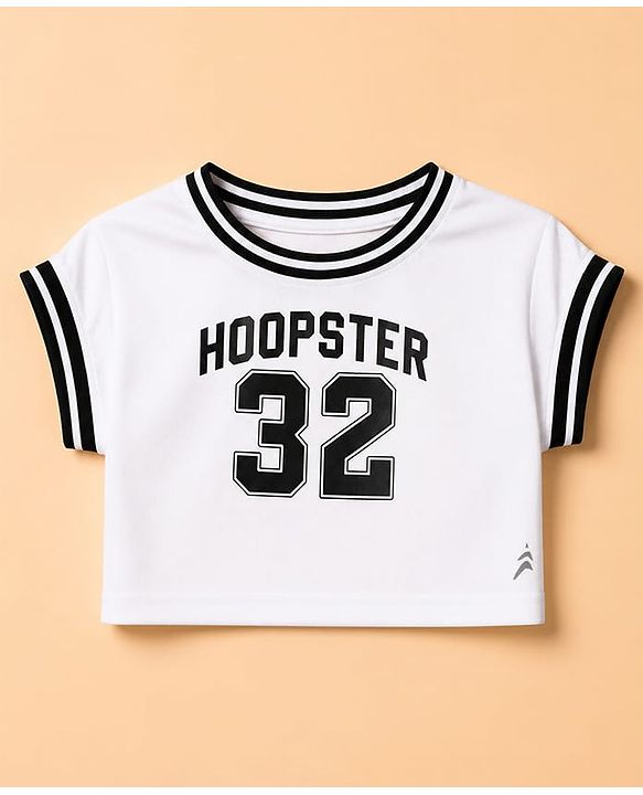 Pine Active Knit Sleeveless Hoopster 32 Printed Crop Tee With Shorts Set - White