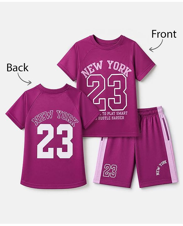 Pine Active Knit Half Sleeves Tee With Shorts Set With Text Print - Pink