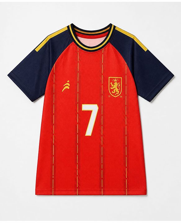 Pine Active Knit Half Sleeves Tee With Shorts Football With Text Print - Red