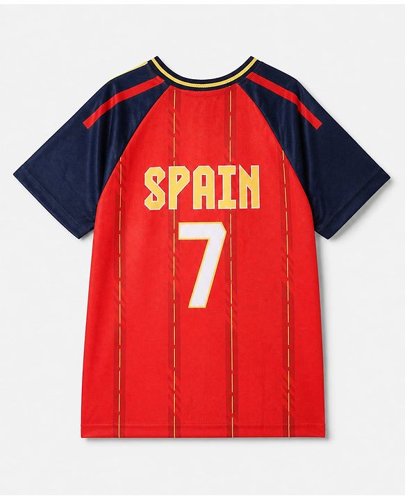 Pine Active Knit Half Sleeves Tee With Shorts Football With Text Print - Red