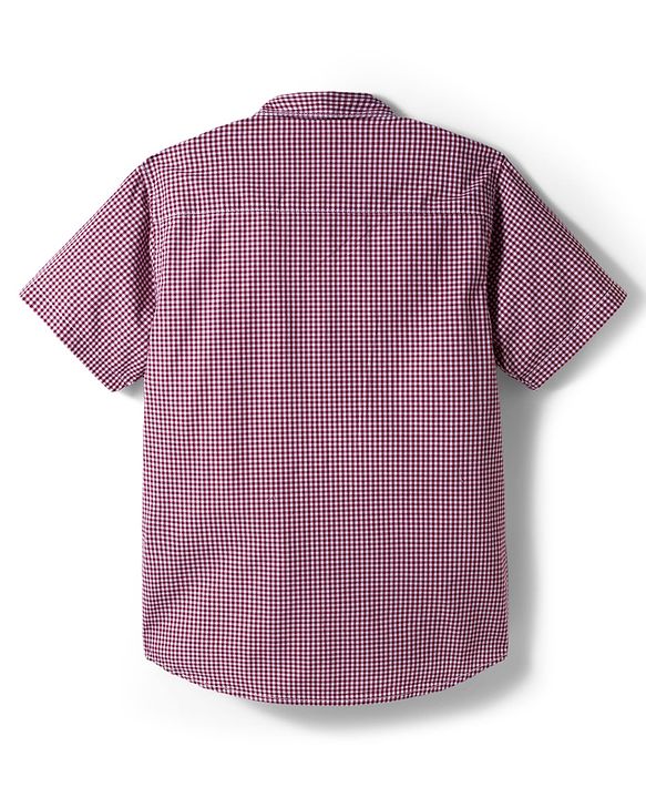 Pine Kids Cotton Woven Checks Shirt With Printed T-Shirt - Red