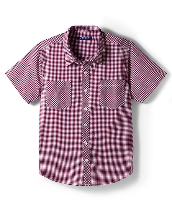 Pine Kids Cotton Woven Checks Shirt With Printed T-Shirt - Red
