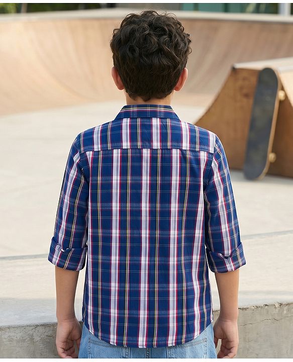 Pine Kids Cotton Woven Checks Shirt with T-Shirt Blue 4-5 Years