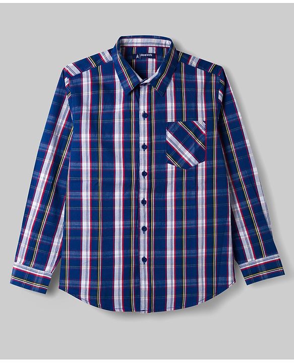 Pine Kids Cotton Woven Checks Shirt with T-Shirt Blue 4-5 Years